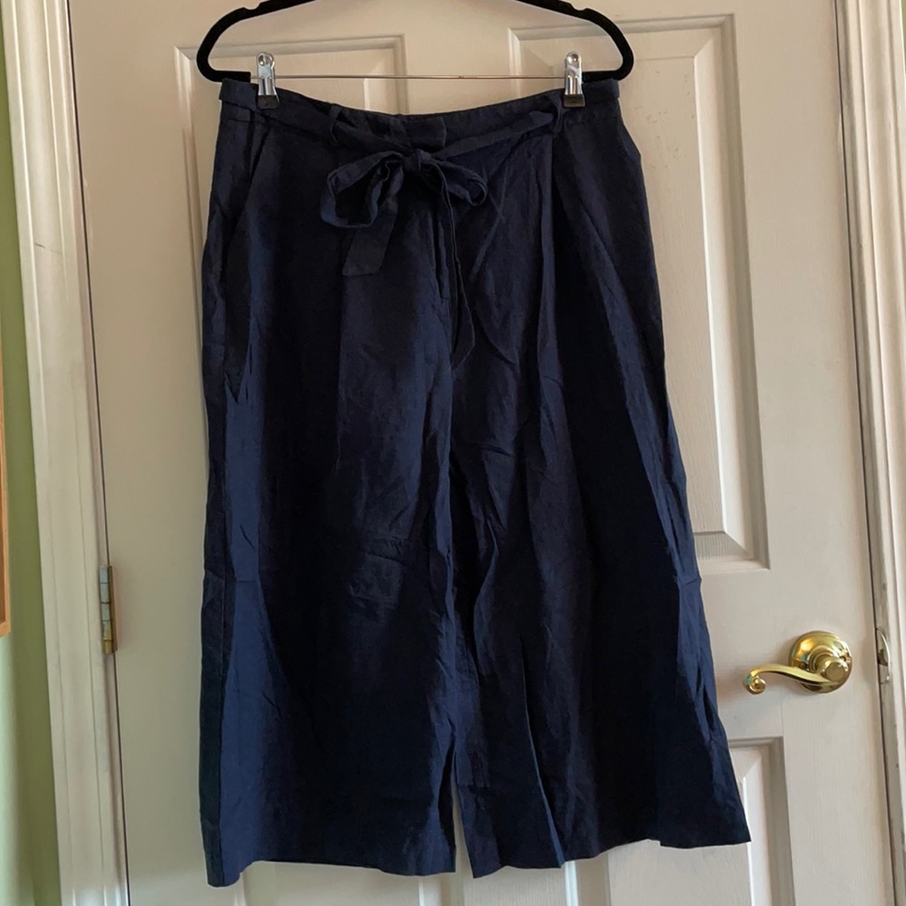 ASOS Linen Navy Wide Leg Pants